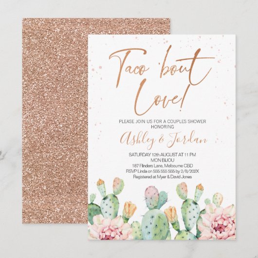 Invitation Fiesta Rose Gold Taco ''bout Love Couples Shower (Devant / Derrière)