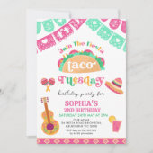 Invitation Fiesta rose moderne Taco mardi 2e anniversaire (Devant)