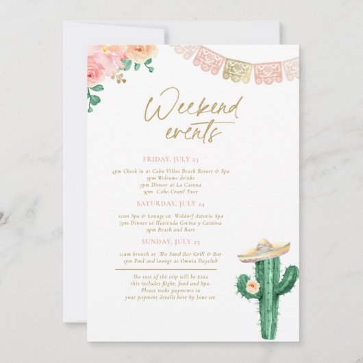 Invitation Fiesta Siesta Tequila Répète Bachelorette Party (Dos)