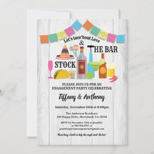 Invitation Fiesta stock le bar couples douche (Devant)