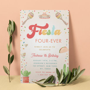 Invitation Fiesta Super colorée 4e anniversaire Quatre fois