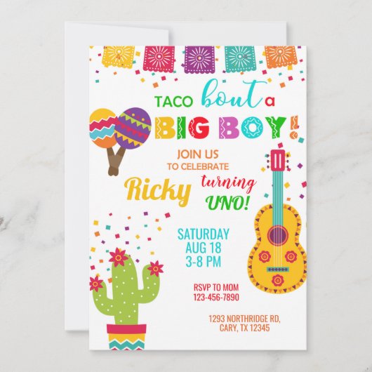 Invitation Fiesta taco bout a big boy birthday invitation. (Devant)