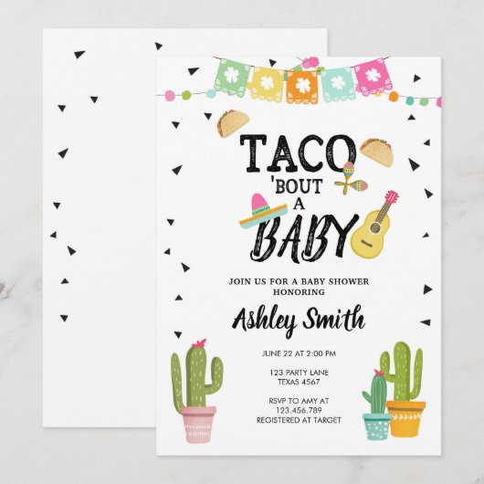 Invitation Fiesta Taco Bout Love Cactus Baby shower noir (Devant / Derrière)