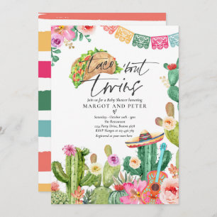 Invitation Fiesta Taco 'Bout Twins Baby shower mexicain Cactu