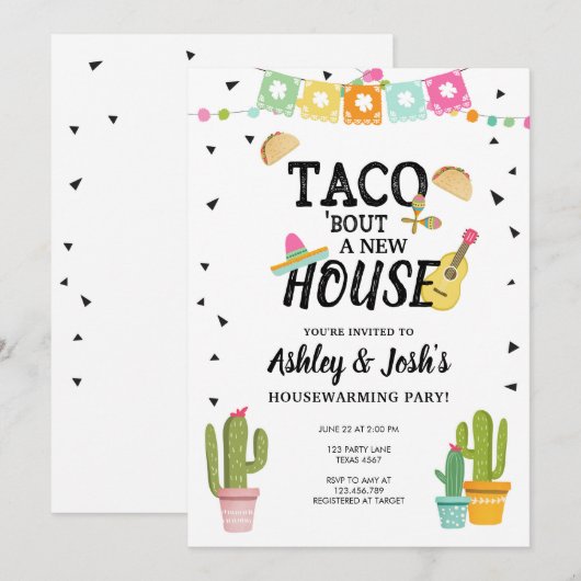 Invitation Fiesta Taco Bout Une Nouvelle Maison Fête du récha (Devant / Derrière)