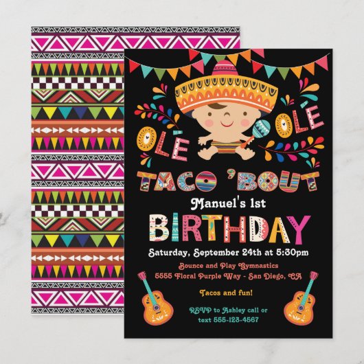 Invitation Fiesta Taco mexicaine à environ 1er anniversaire (Devant / Derrière)