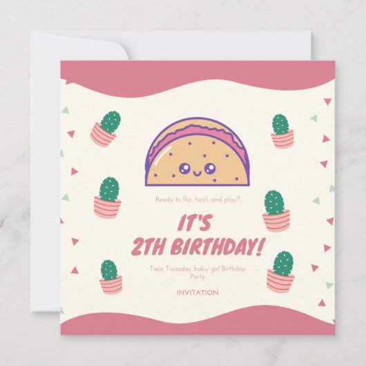 Invitation Fiesta Taco Twosday Cactus Girl 2e fête d'annivers (Devant)