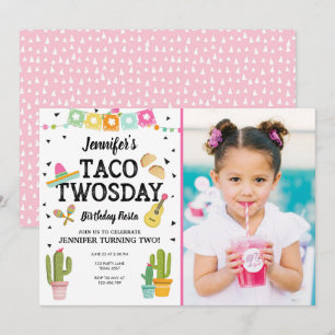 Invitation Fiesta Taco Twosday Cactus Girl 2e fête d'annivers