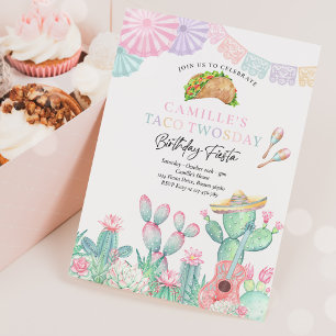 Invitation Fiesta Taco Twosday Watercolor Cactus 2e anniversa