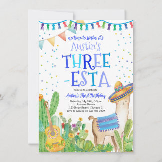 Invitation Fiesta Three Esta Boy Blue 3ème anniversaire Invit