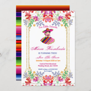 Invitation Fiesta Tres Fille Florale Mexicaine