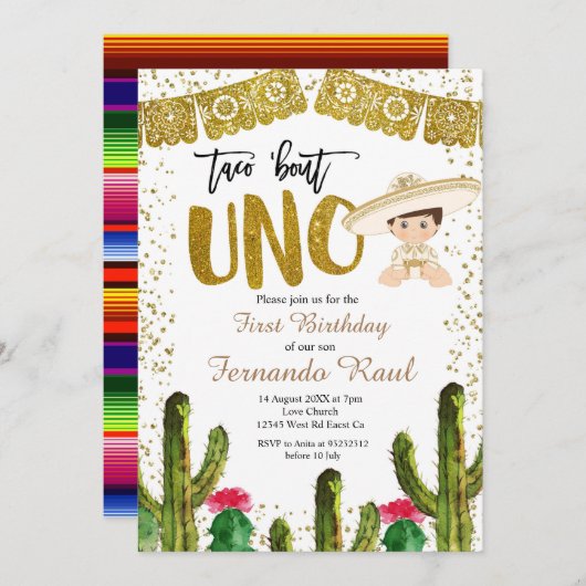 Invitation Fiesta Uno Gold Charro Boy (Devant / Derrière)