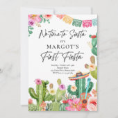 Invitation Fiesta Watercolor Cactus mexicain 1er anniversaire (Devant)