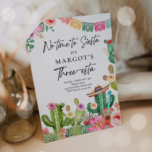 Invitation Fiesta Watercolor Cactus Trois-esta Anniversaire