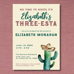 Invitation Fiesta Watercolor Cactus Trois-esta Birthday