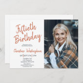 Invitation Fiftieth Birthday Photo Rustic Boho Script 50th (Devant / Derrière)