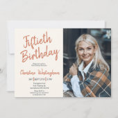 Invitation Fiftieth Birthday Photo Rustic Boho Script 50th (Devant)
