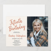 Invitation Fiftieth Birthday Photo Rustic Boho Script 50th (Devant / Derrière)