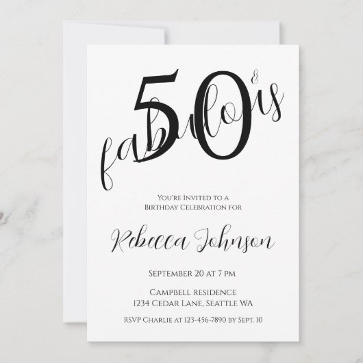 Invitation Fifty and Fabulous 50th Birthday Party (Devant)