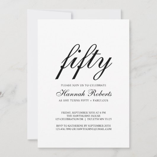Invitation Fifty and Fabulous Black 50th Birthday Party  (Devant)