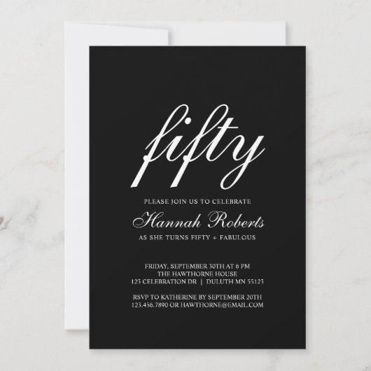 Invitation Fifty and Fabulous Black 50th Birthday Party  (Devant)