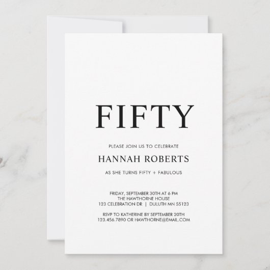 Invitation Fifty and Fabulous Black 50th Birthday Party  (Devant)