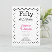 Invitation Fifty and Fabulous Black and Pink Script (Debout devant)