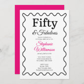 Invitation Fifty and Fabulous Black and Pink Script (Devant / Derrière)