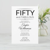 Invitation Fifty and Fabulous Black and White Script (Debout devant)