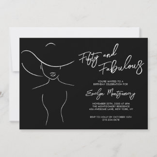 Invitation Fifty and Fabulous Black Line Art Birthday Party 