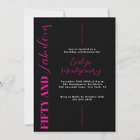 Invitation Fifty and Fabulous Black Pink 50th Birthday Party  (Devant)