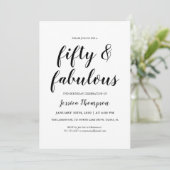 Invitation Fifty and Fabulous Black Script 50th Birthday (Debout devant)