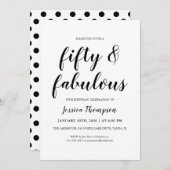 Invitation Fifty and Fabulous Black Script 50th Birthday (Devant / Derrière)