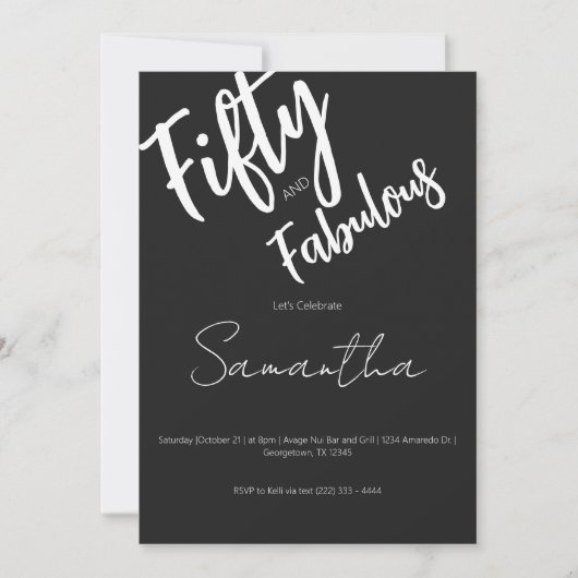 Invitation Fifty and Fabulous Black Script 50th Birthday (Devant)