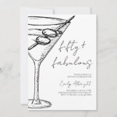 Invitation Fifty and Fabulous Black Script Line Art Martini (Devant)