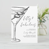 Invitation Fifty and Fabulous Black Script Line Art Martini (Debout devant)