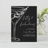 Invitation Fifty and Fabulous Black Script Line Art Martini (Debout devant)