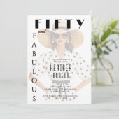 Invitation Fifty and Fabulous Black White 50th Birthday  (Debout devant)