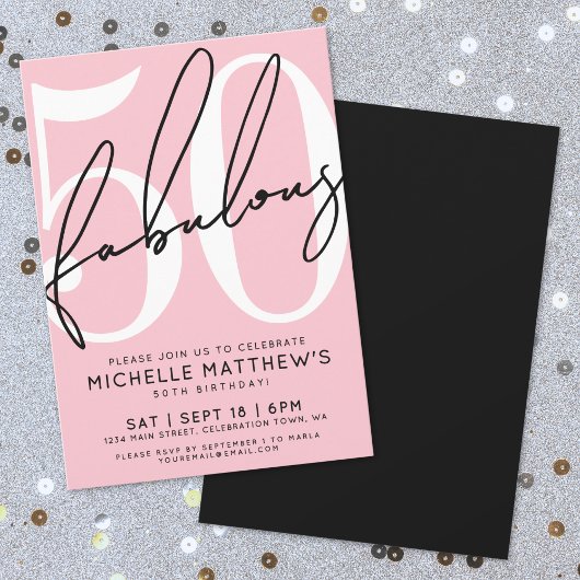 Invitation Fifty And Fabulous Blush Pink 50th Birthday
