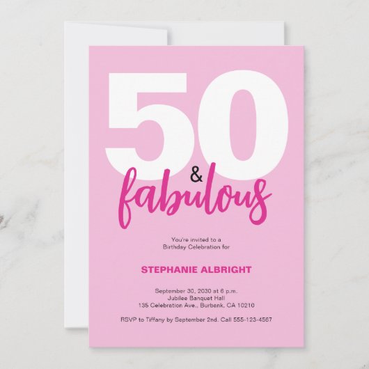 Invitation Fifty and Fabulous Blush Pink 50th Birthday Party (Devant)