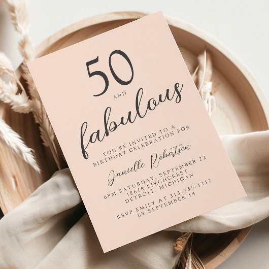 Invitation Fifty and Fabulous Blush Pink 50th Birthday Party