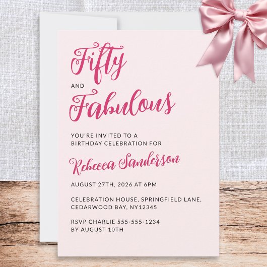 Invitation Fifty and Fabulous Blush Pink 50th Birthday Party 