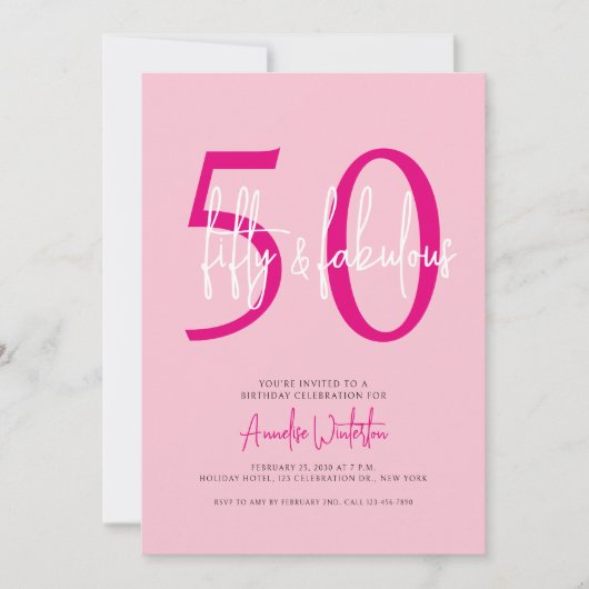 Invitation Fifty and Fabulous Blush Pink 50th Birthday Party  (Devant)