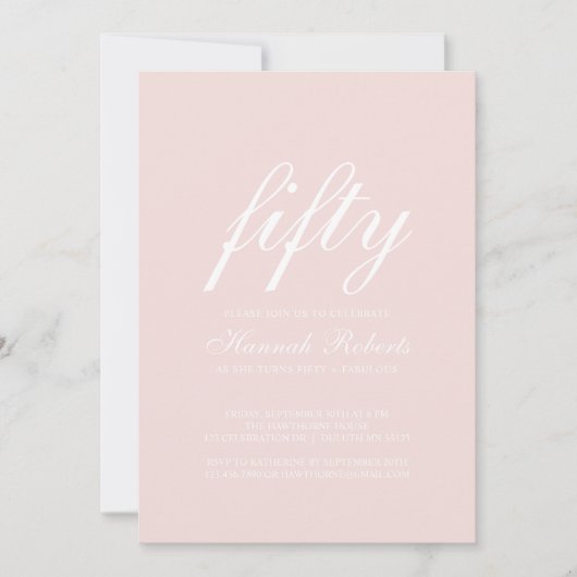 Invitation Fifty and Fabulous Blush Pink 50th Birthday Party  (Devant)