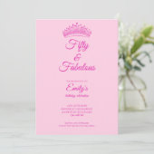 Invitation Fifty and Fabulous Crown Pink Birthday (Debout devant)
