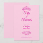 Invitation Fifty and Fabulous Crown Pink Birthday (Devant / Derrière)