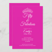 Invitation Fifty and Fabulous Crown Pink Birthday (Devant / Derrière)