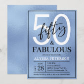 Invitation Fifty and Fabulous Dusty Blue Script 50th Birthday (Devant / Derrière)