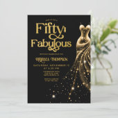 Invitation Fifty and Fabulous Gold Dress Black 50th Birthday (Debout devant)