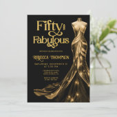 Invitation Fifty and Fabulous Gold Dress Black 50th Birthday (Debout devant)